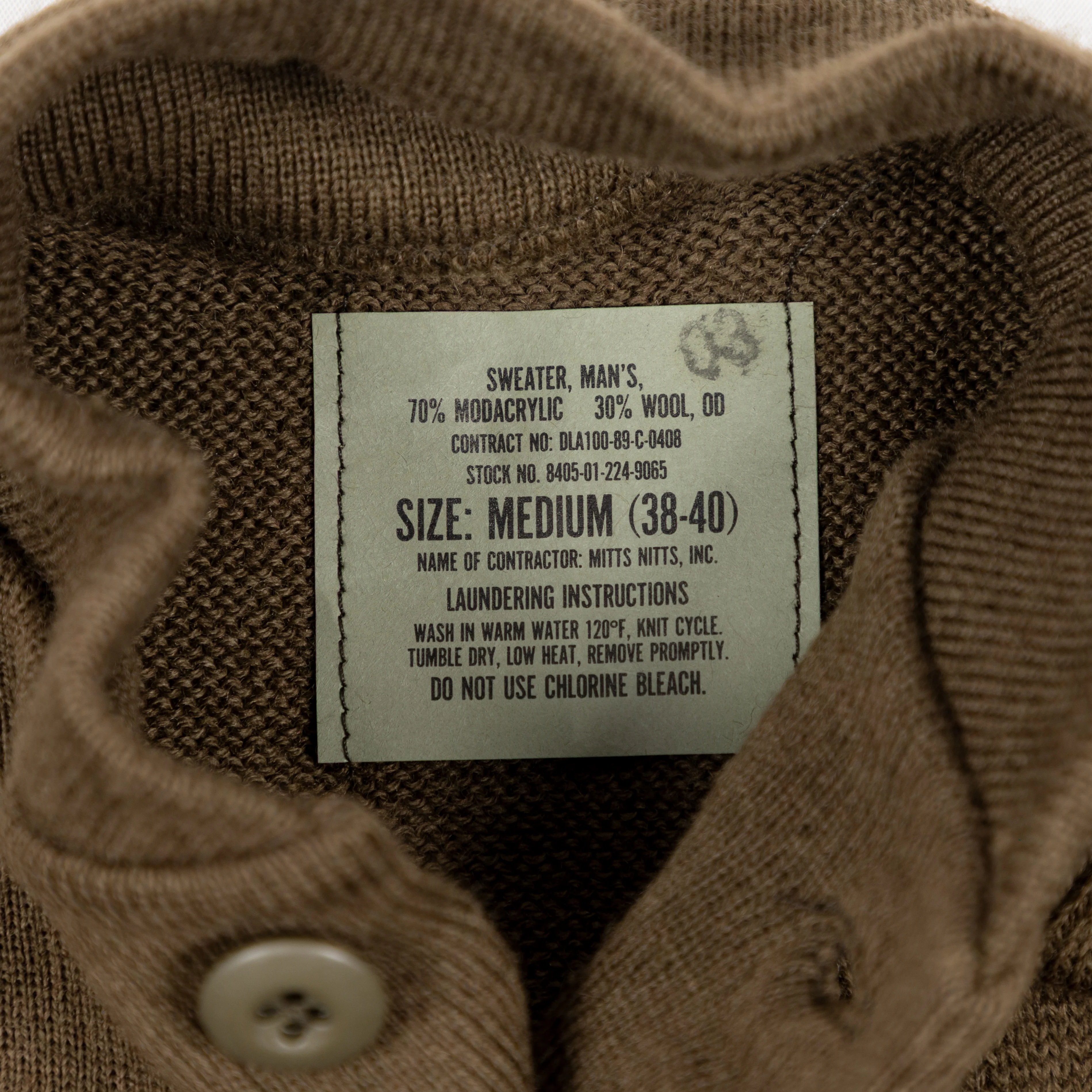 USGI Brown 5-Button Sweater- Unissued - Image 3